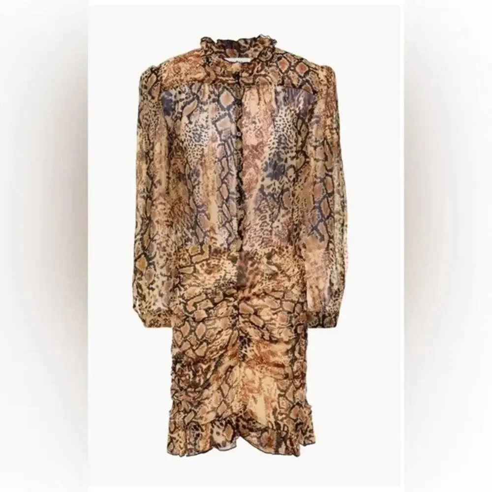 ba&sh | Rackel Ruched Snake-Print Georgette Mini Dress - Picture 4 of 12